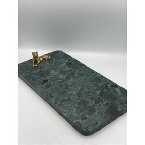 Vtg Bombay Co Marble Cheese Board Charcuterie Cutting 15”x8” Heavy Brass Leopard